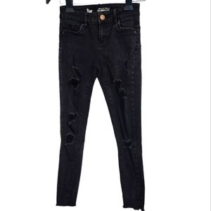 Rio Low Rise Better Booty Distressed Skinny Jeans Black Frayed Hem Size 0